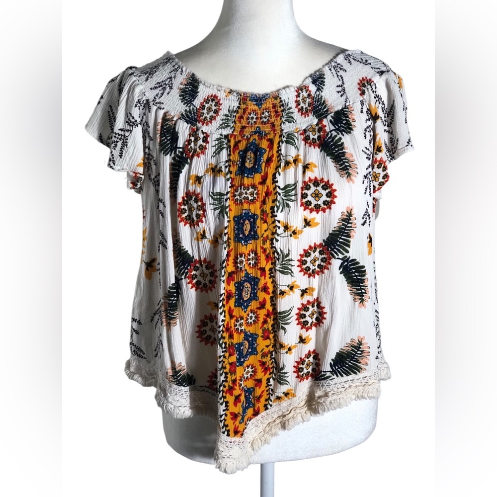 Skylar & Jade floral tropical short sleeve summer top Sz Small
